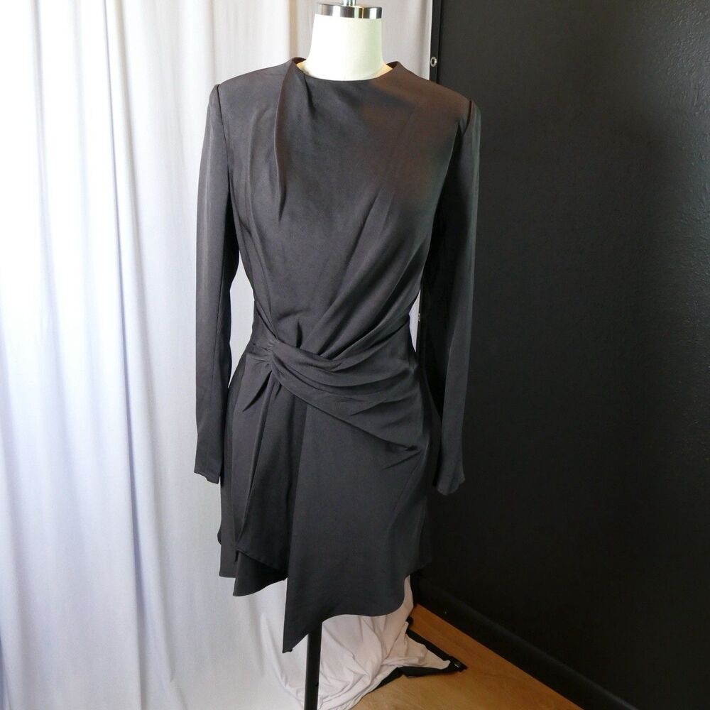 NWT A.L.C. Kay Asymmetric Front-Twist Satin Cocktail Mini Dress Black Size 2